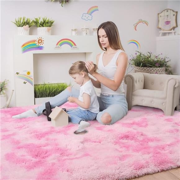 Luxury Shag Rug Fluffy Area Rugs 4x6 Feet, Cute Rainbow Rugs for Girls Bedroom - Picture 5 of 6